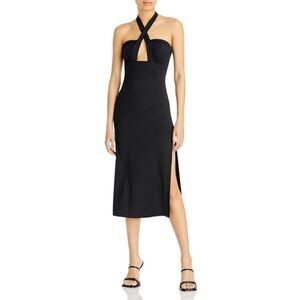 Bardot Guilia Tie Neck Evening Halter Dress Side Slit Stretch Cocktail Party XL
